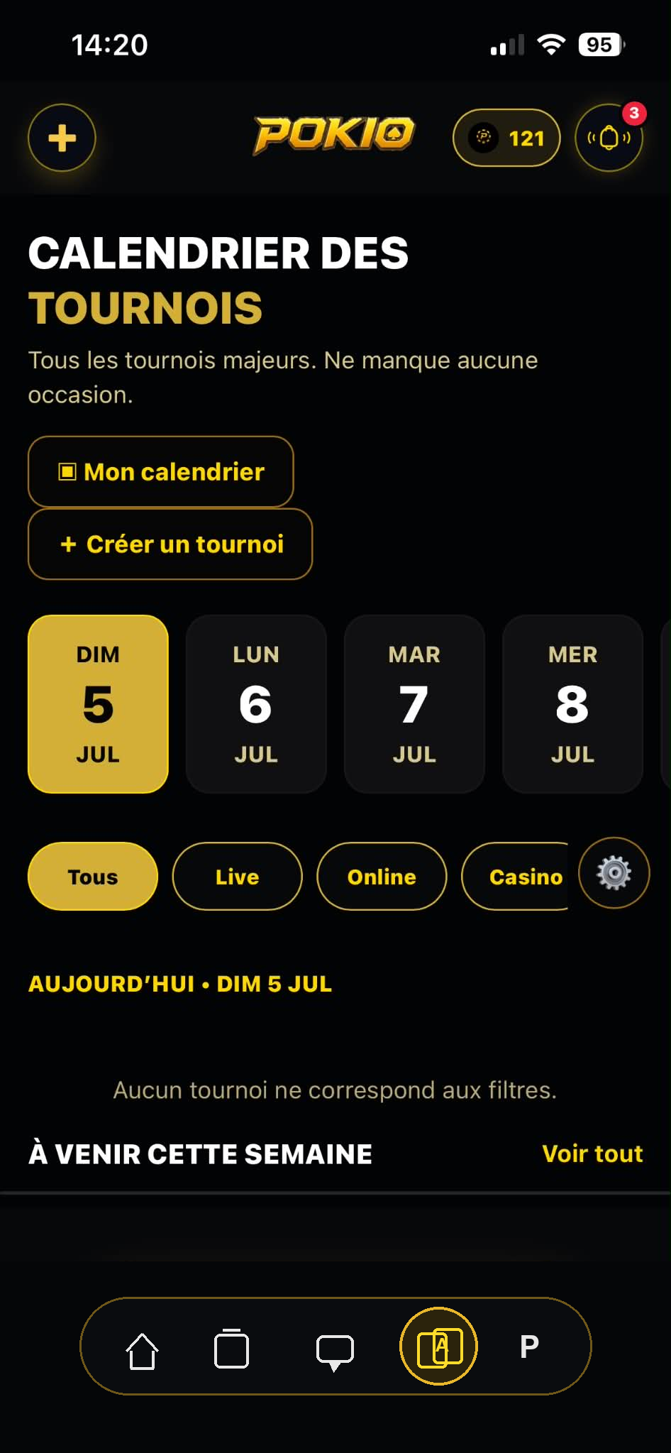 Calendrier de tournois Pokio neutralisé